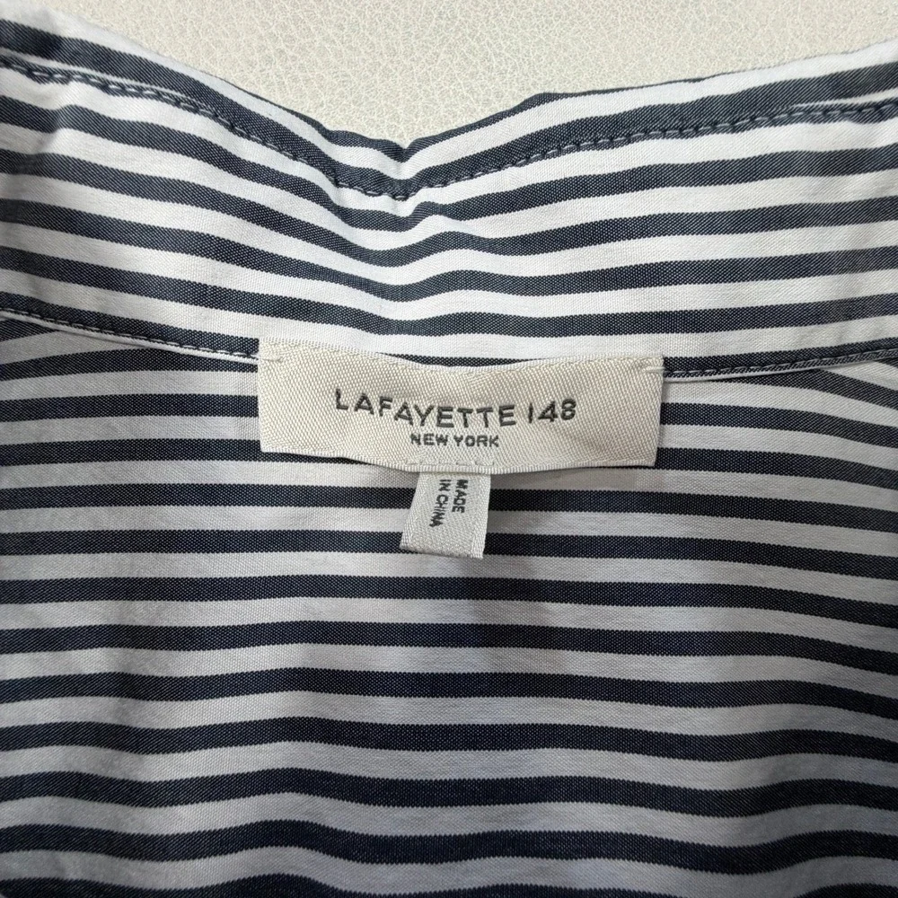 Lafayette 148 New York Womens Navy White Striped Button Down Shirt Large - Picture 3 of 16